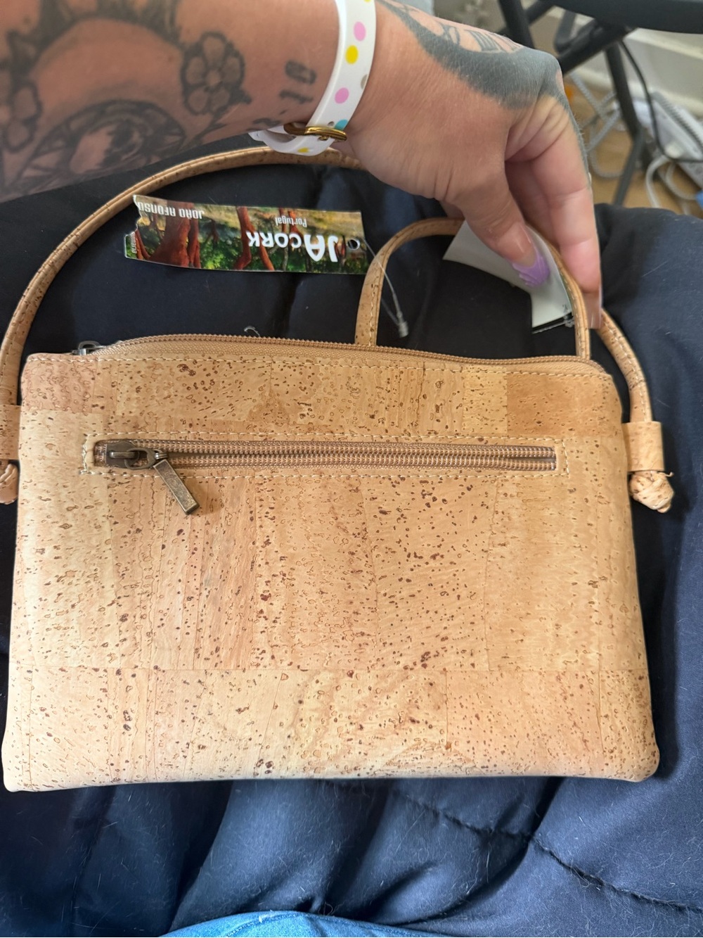 Natural Cork Shoulder Bag in Light Tan - Picture 5 of 6